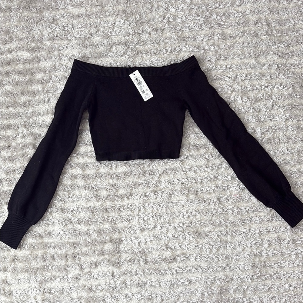 Garage Black Ribbed Long Sleeve Crop Top